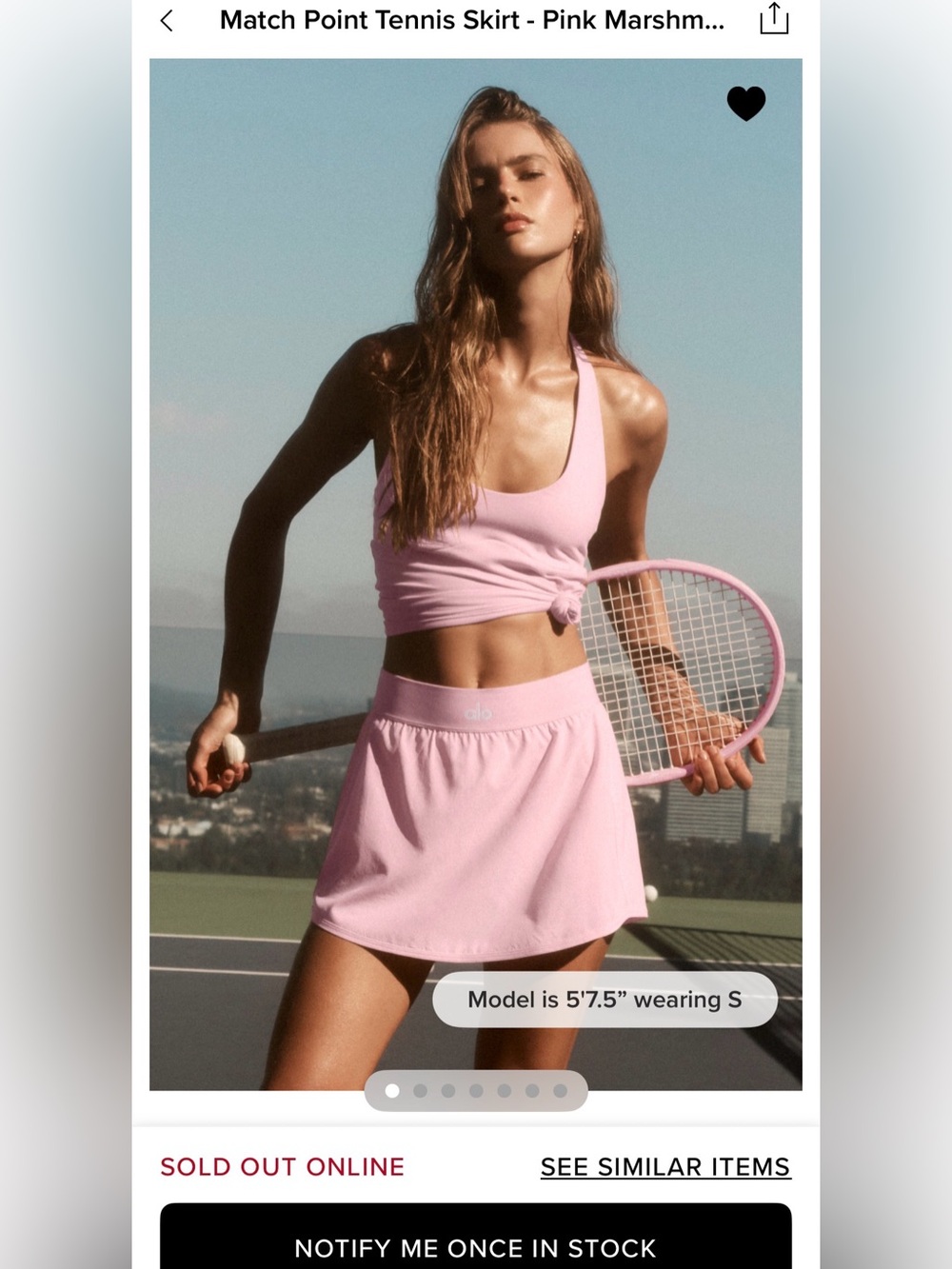 NWT ALO Yoga Pink Marshmallow Match Point Tennis Skirt XXS
